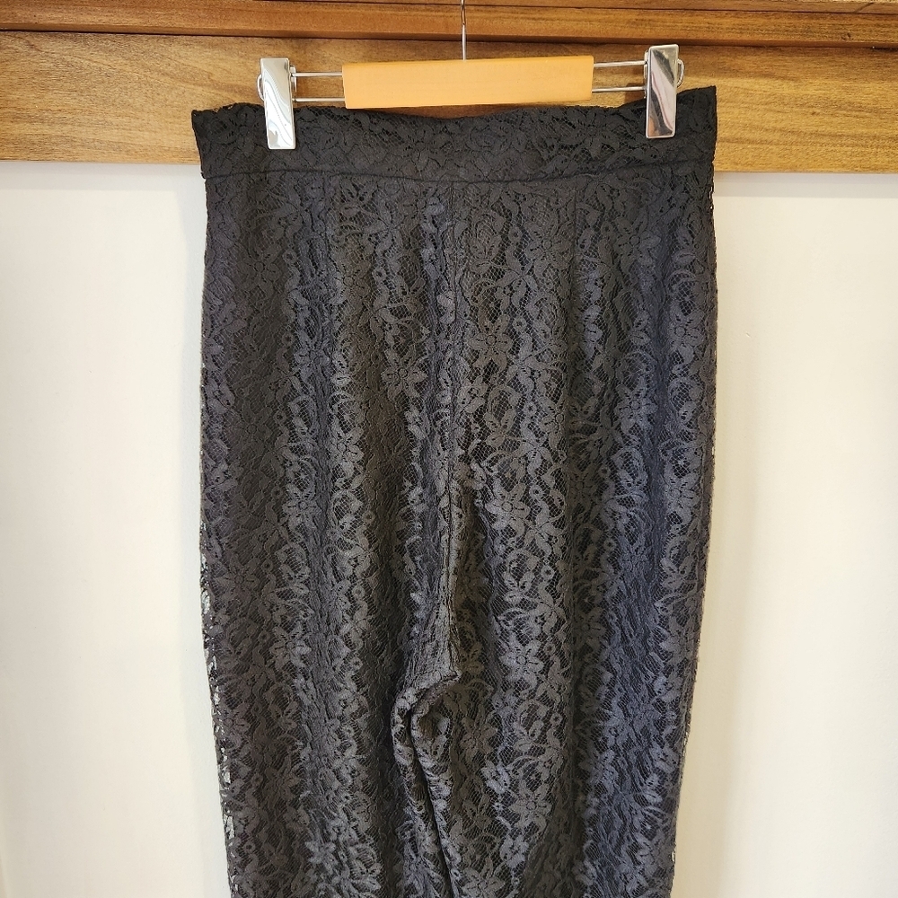 Vintage Lace Overlay Pants Womens 14 Black High Waisted Lined Y2K 80s Cocktail - Picture 4 of 14
